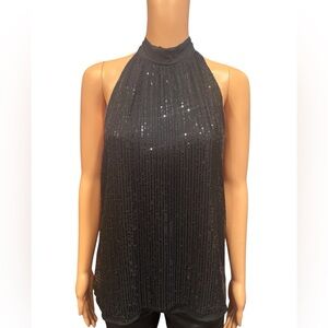 NWOT Classy Black Sequins Tie Back Halter XL